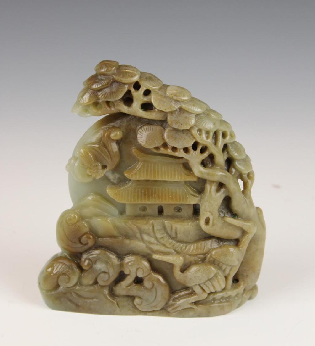 CHINESE CARVED PALE GREEN JADE BOULDER (1 of 4)