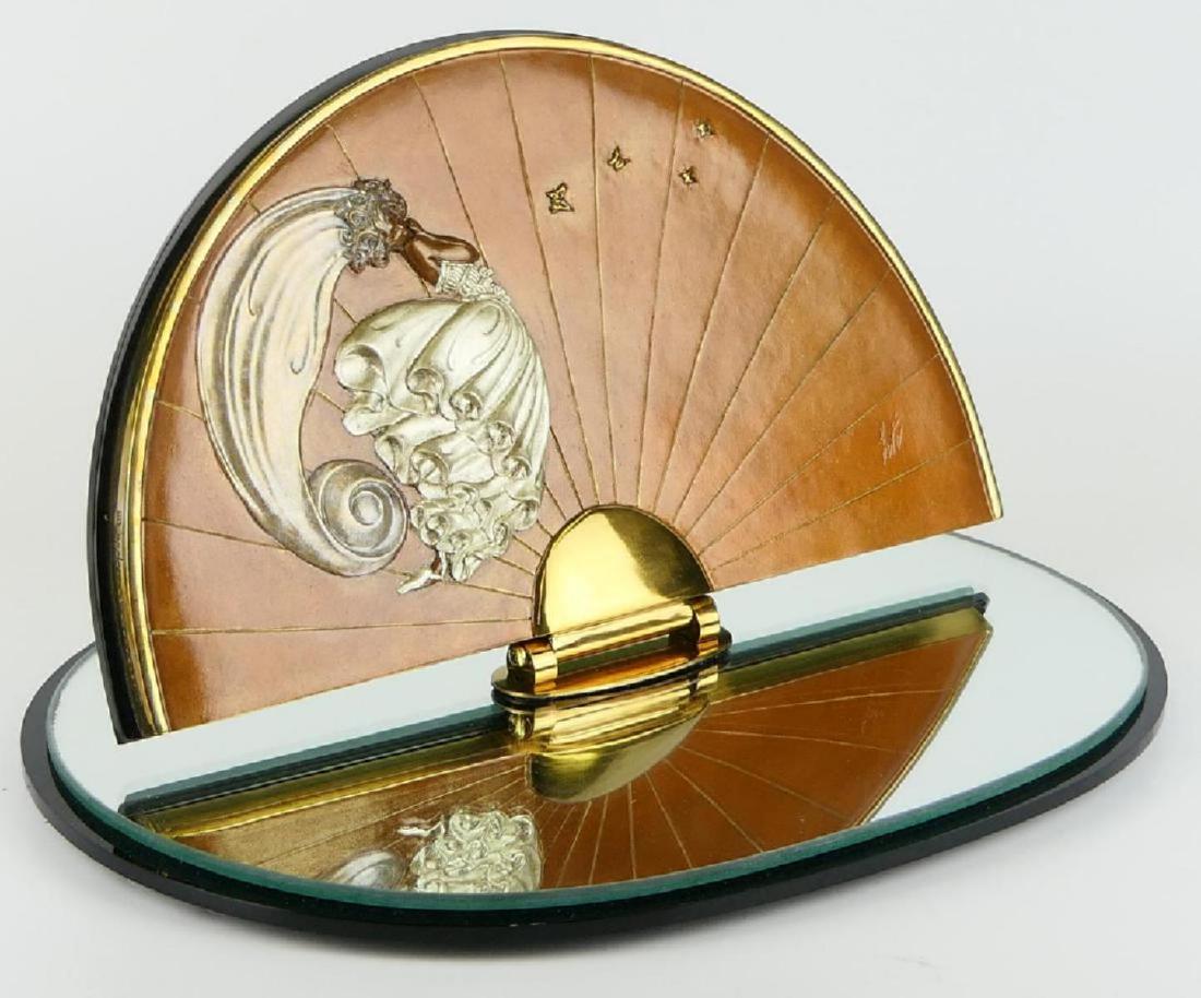 ROMAIN DE TIRTOFF (FRENCH 1892-1990) "PAPILLON": Romain De Tirtoff "Erte" (FRANCE / NEWY YORK / RUSSIAN FEDERATION, 1892 - 1990) "Papillon" bronze and glass boudoir vanity mirror with swivel design. Fully hallmarked to side; limited edition size of2