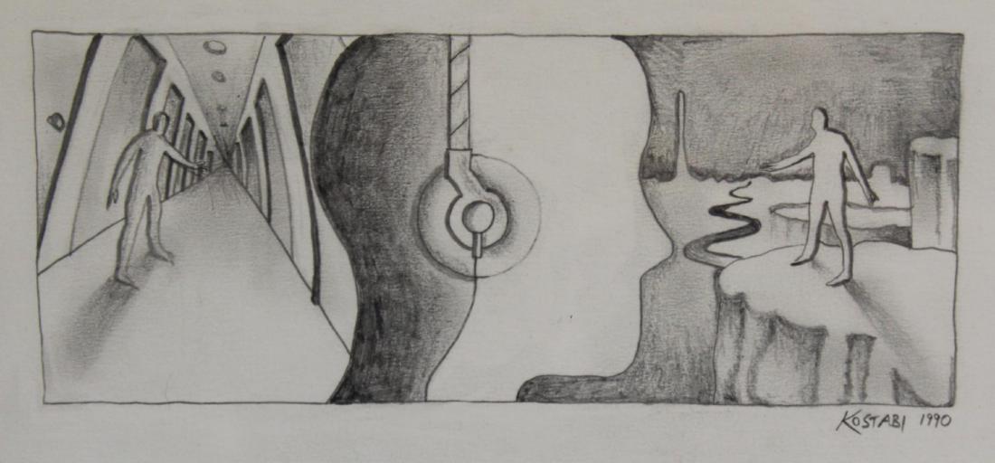 MARK KOSTABI SURREALIST GRAPHITE DRAWING (1 of 2)