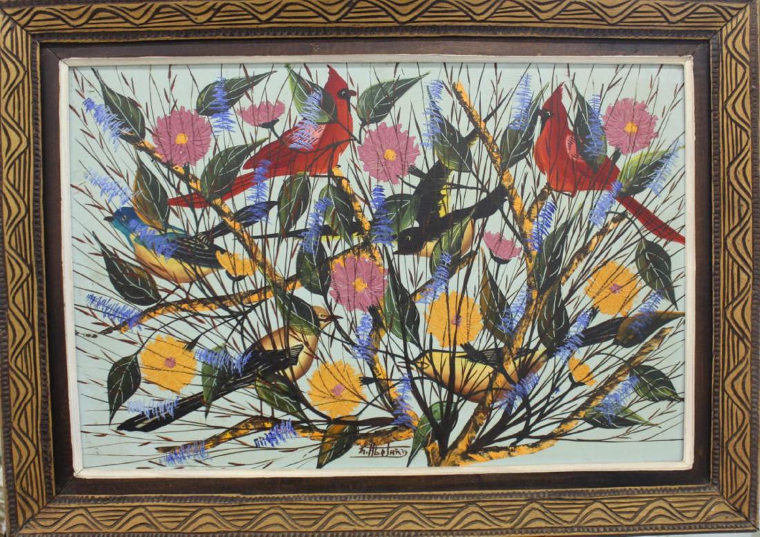 GESNER ABELARD (HAITI b1922) BIRDS OIL ON BOARD (1 of 4)