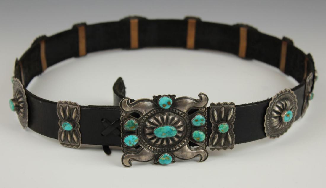 OLD PAWN NAVAJO STERLING TURQUOISE CONCHO BELT (1 of 4)