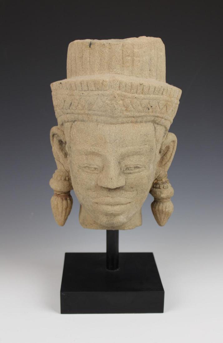 9th/15th CENTURY KHMER SANDSTONE BUST MOUNTED (1 of 4)