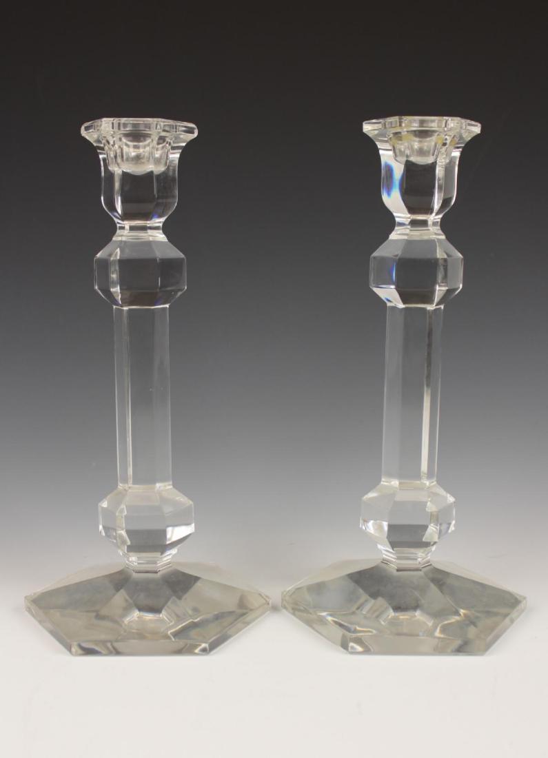 PAIR VAL ST LAMBERT CLEAR CRYSTAL CANDLESTICKS (1 of 4)