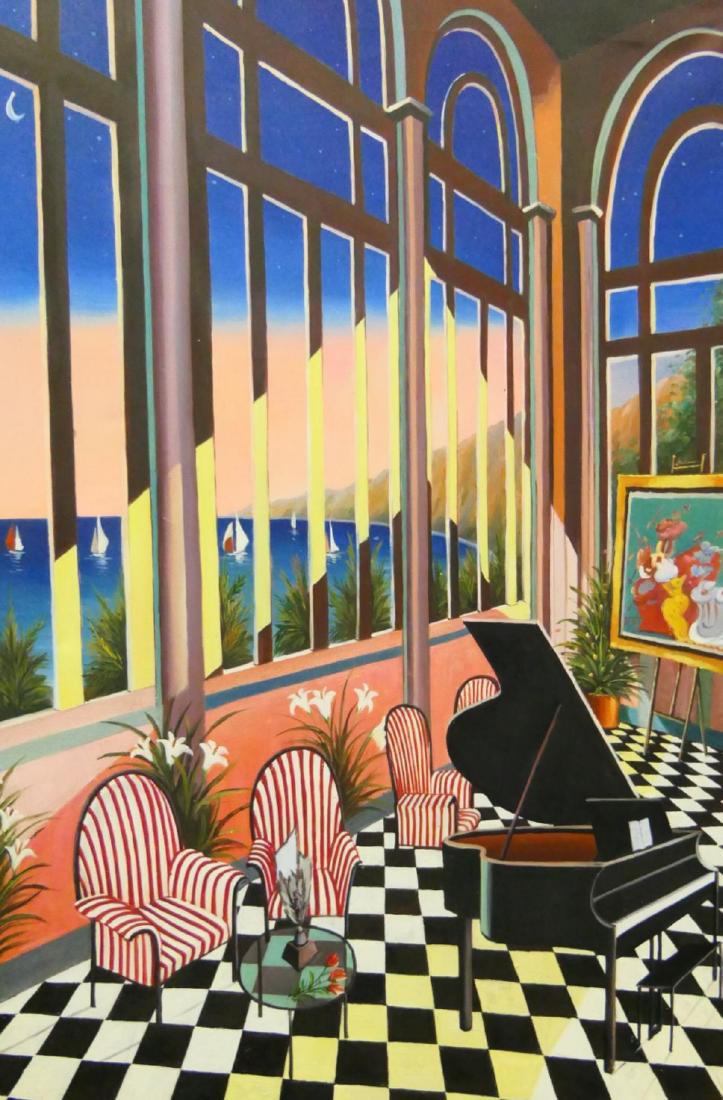 UNSIGNED INTERIOR SCENE OIL PAINTING ON CANVAS (1 of 4)