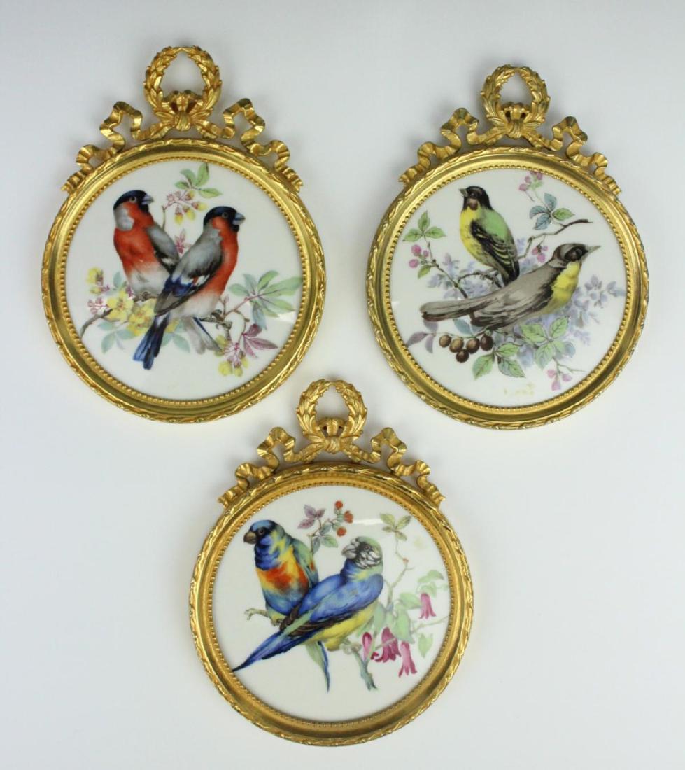 (3) FRENCH LIMOGES PORCELAIN ORMOLU BIRD PLAQUES (1 of 6)