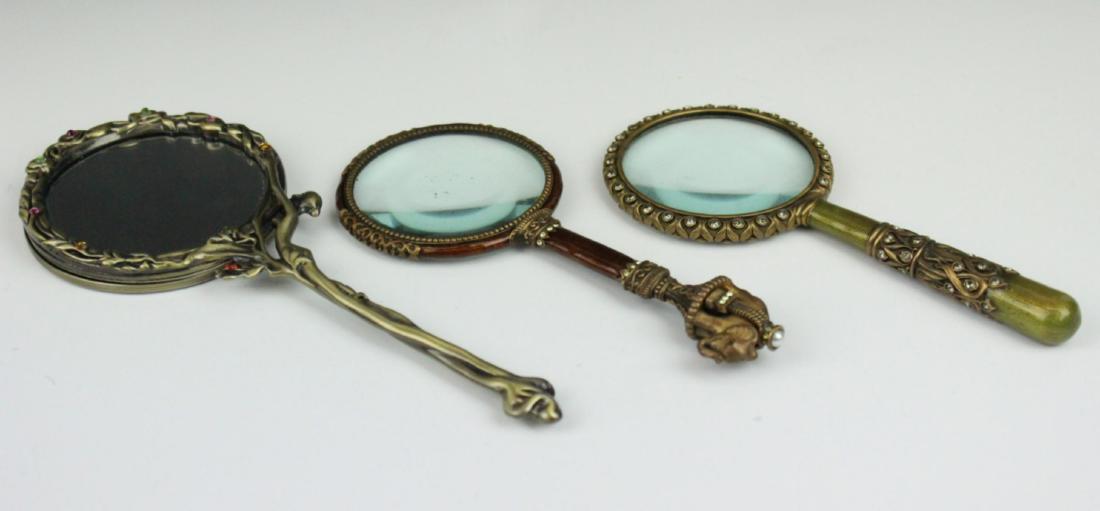 LOT OF 3 SMALL ENAMEL DECORATED HAND MIRRORS (1 of 7)