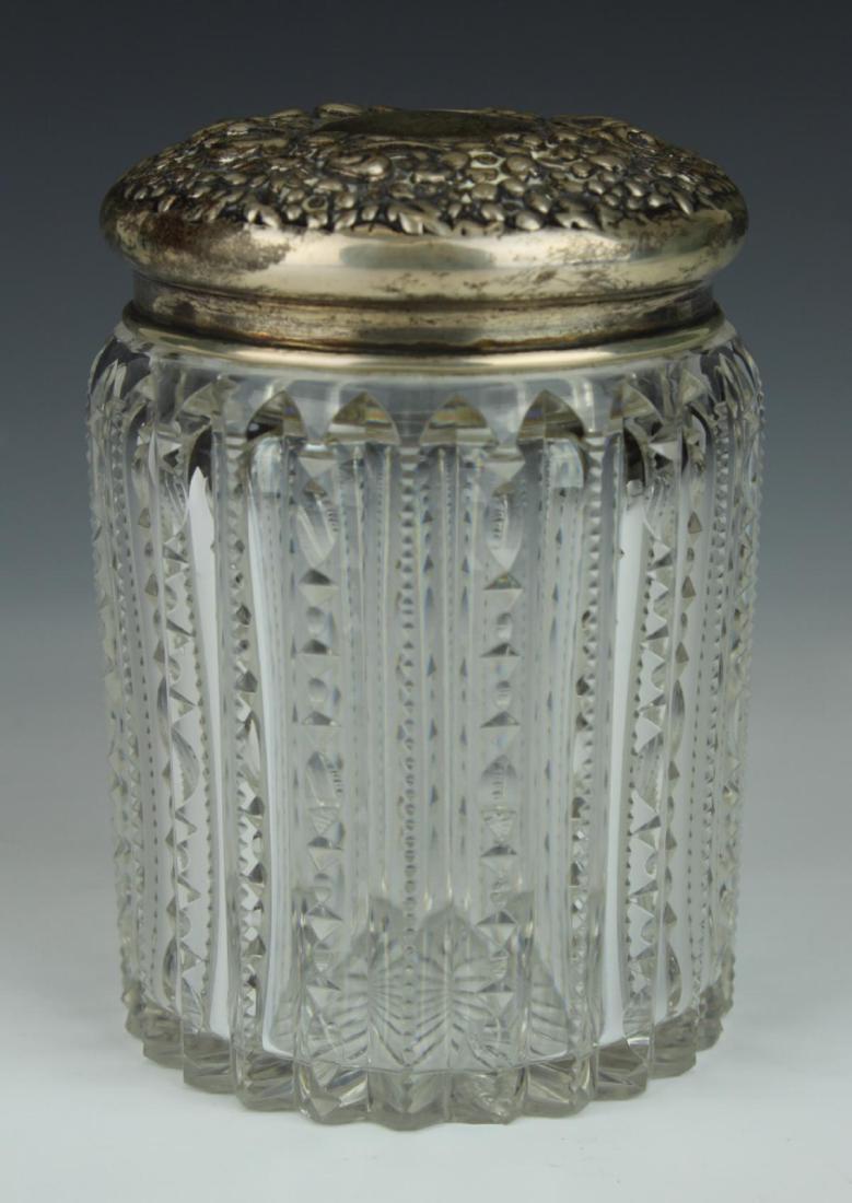 ANTIQUE STERLING SILVER TOP CRYSTAL DRESSER BOX (1 of 4)