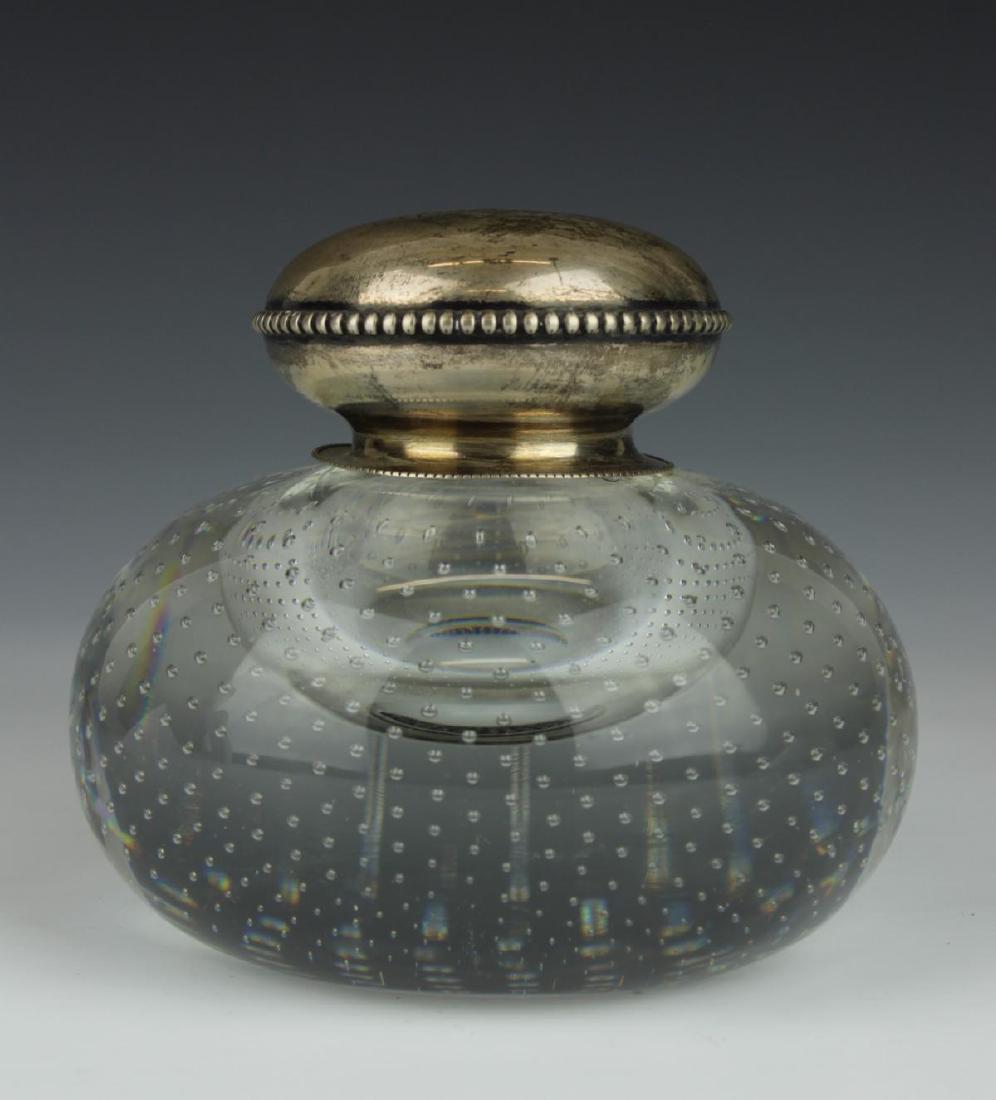 ANTIQUE STERLING TOP CONTROLLED BUBBLE INKWELL (1 of 5)