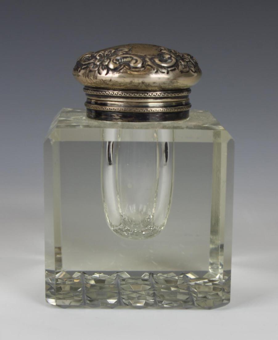 ANTIQUE STERLING SILVER CUT CRYSTAL INKWELL (1 of 4)