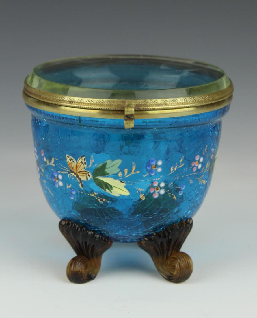 ANTIQUE CONTINENTAL CRACKLE GLASS HINGED BOX (1 of 8)