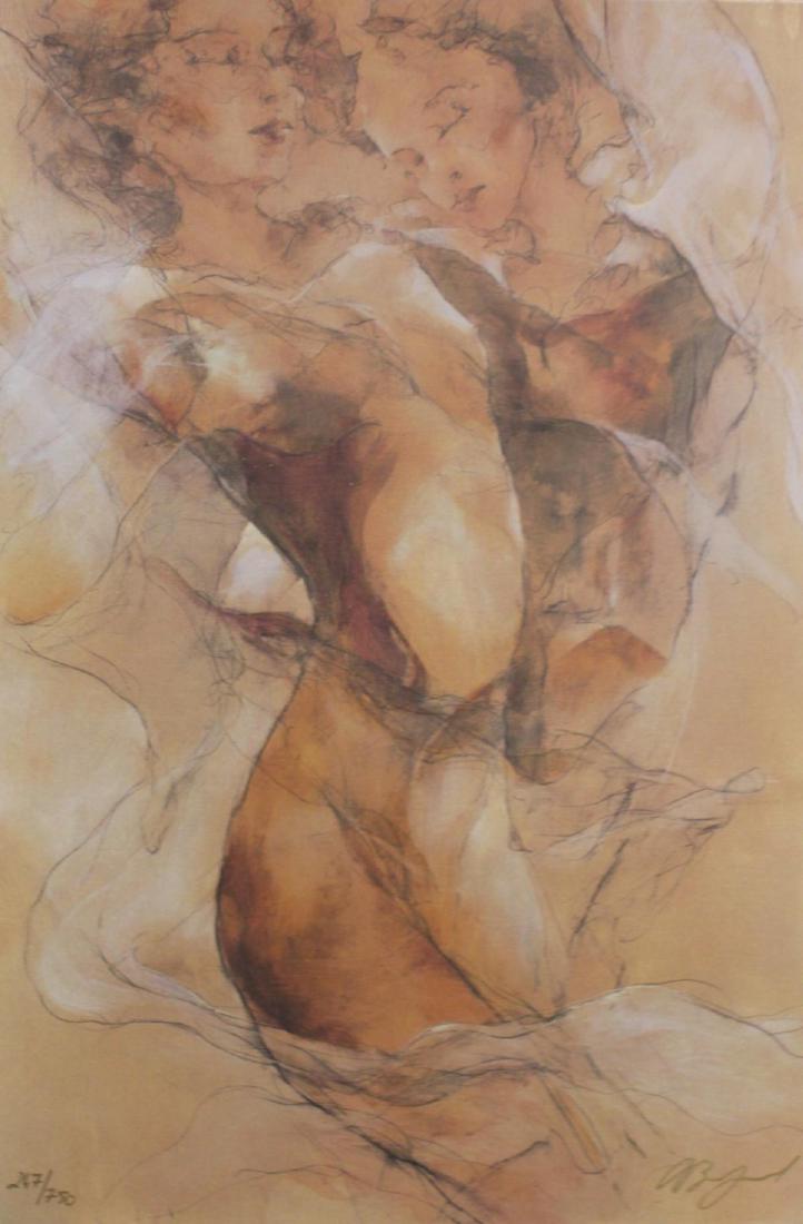 GARY BENFIELD (UK b1965) "DAY DREAMING" SERIGRAPH: Gary Benfield (UNITED KINGDOM / ENGLAND, born 1965) serigraph on paper titled "Day Dreaming" depicting nude females. Numbered 247/750 to lower left, titled lower center and signed lower right. Include