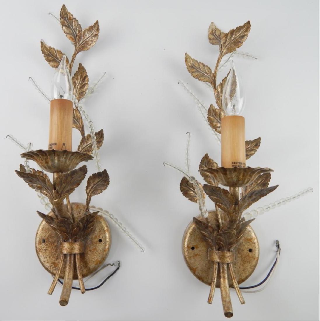 Pr FINE ART MIDSUMMER NIGHTS DREAM WALL SCONCES: A pair of "A Midsummer Nights Dream" collection wall sconce lamps by Fine Art Lamps. Crafted of antiqued silver tone metal with clear acrylic beads. Each measures approx. 20" tall x 9" wide. Purchased