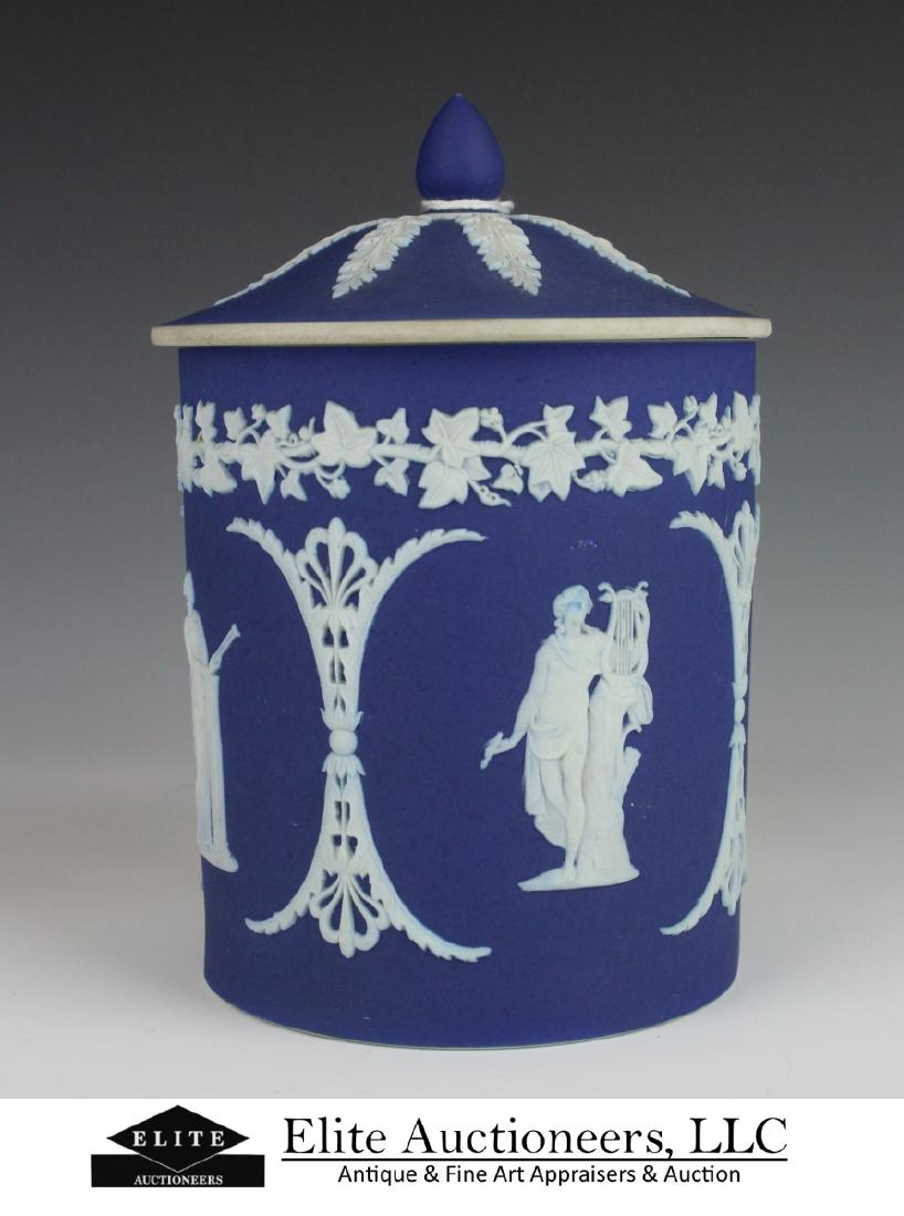ANTIQUE WEDGWOOD JASPER WARE LIDDED JAR (1 of 4)