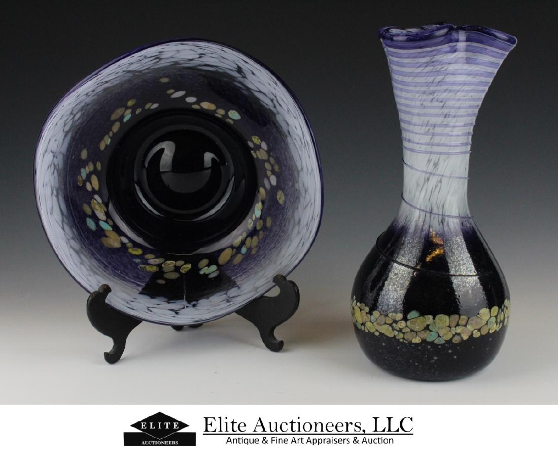 Pr HAND BLOWN STUDIO AMETHYST GLASS VASE & BOWL (1 of 6)
