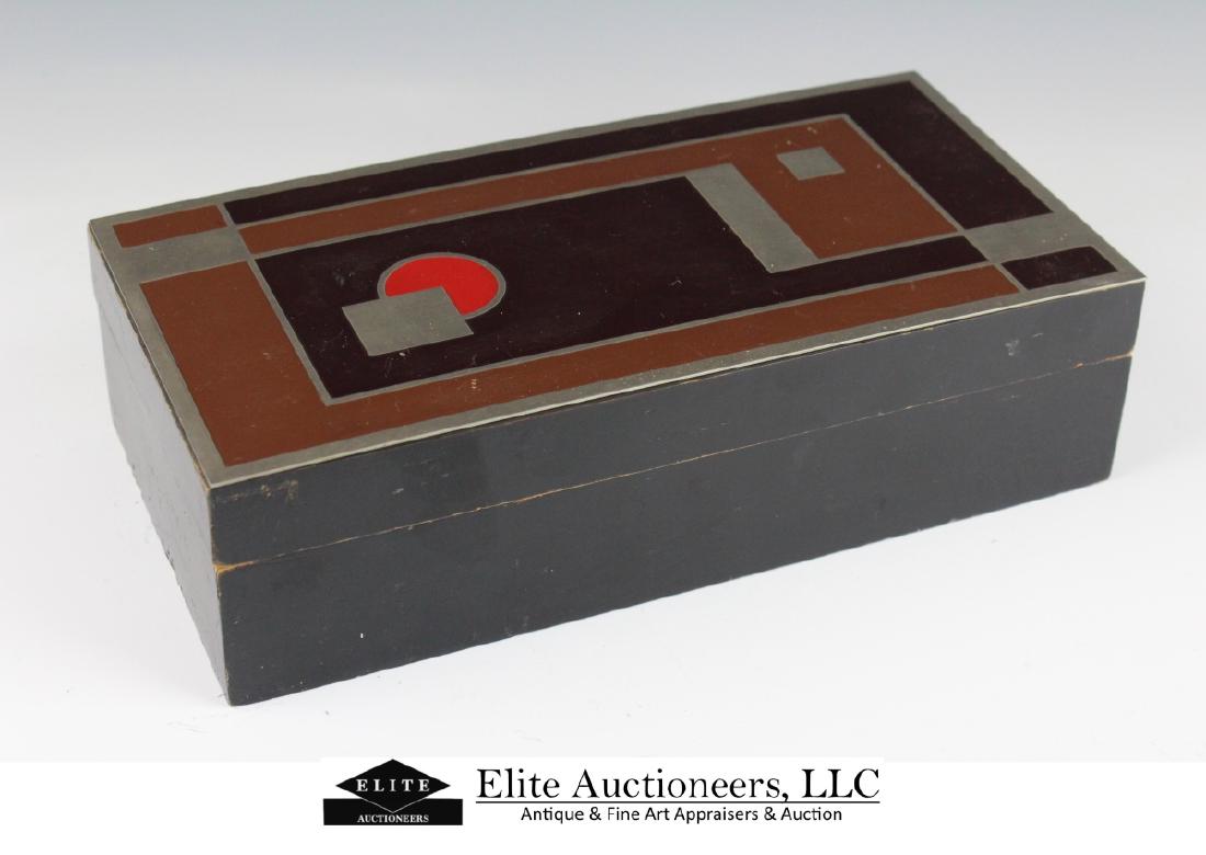 ART DECO ENAMEL METAL & WOOD COVERED BOX (1 of 3)