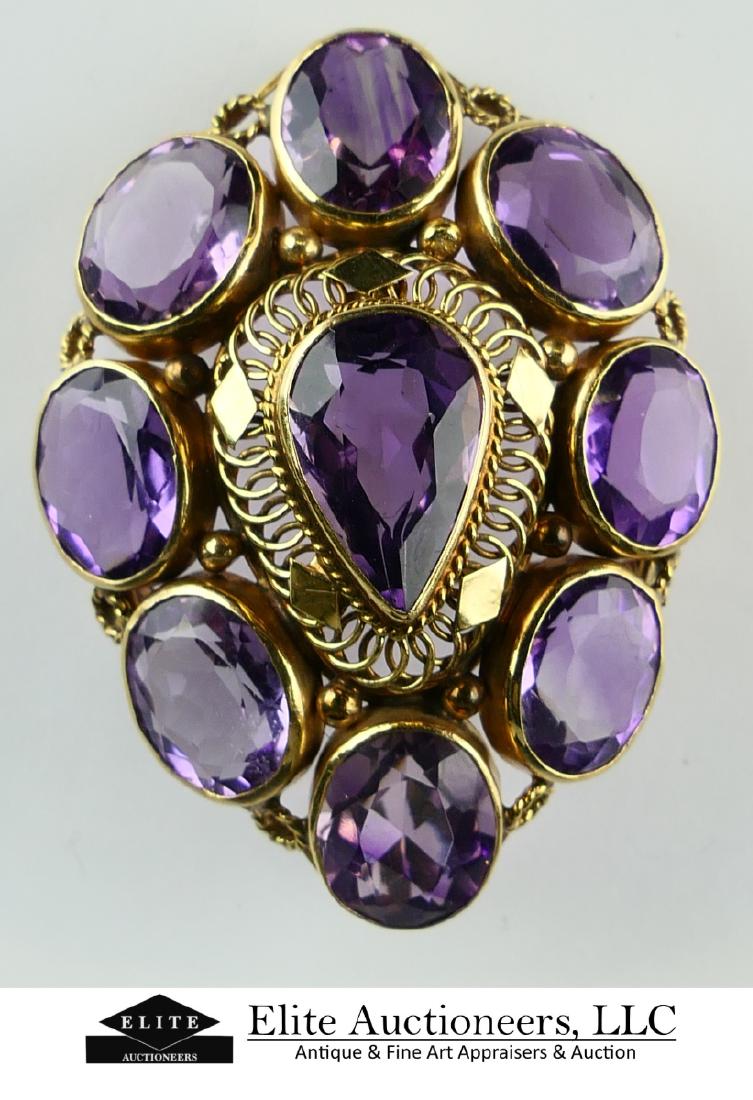 Vtg 14K YELLOW GOLD AMETHYST BROOCH PIN PENDANT (1 of 4)