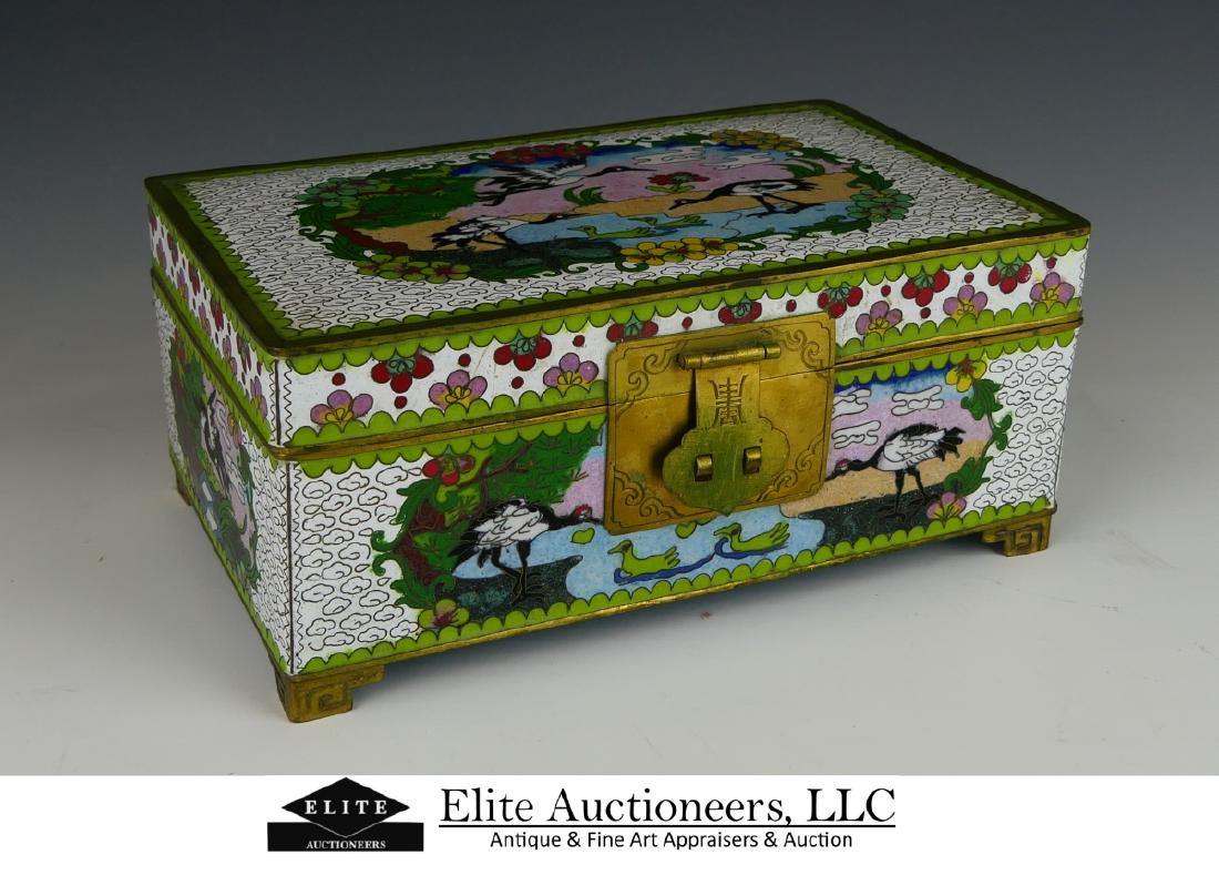 LARGE OLD CHINESE ENAMEL CLOISONNE JEWELRY BOX (1 of 6)