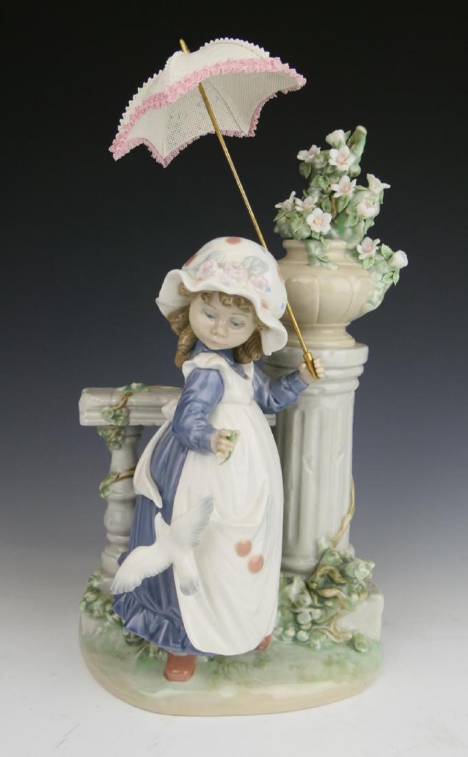 LARGE LLADRO GIRL WITH UMBRELLA & DOVE