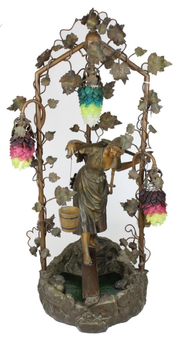ART NOUVEAU GERMAN SPELTER & GLASS TABLE LAMP (1 of 6)