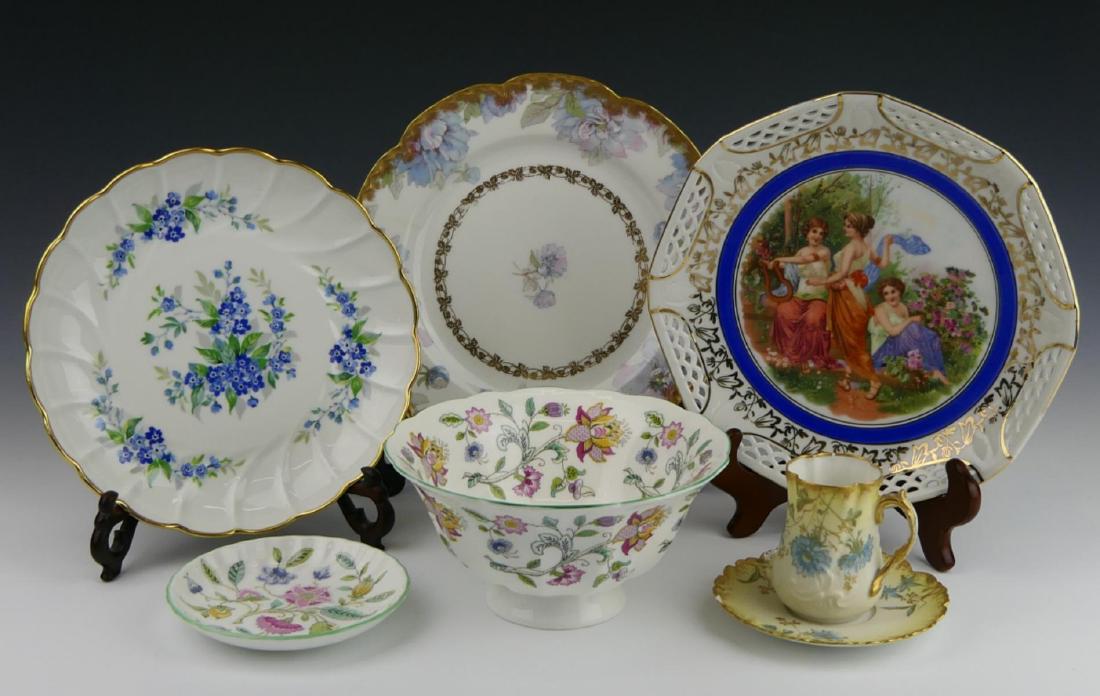 7 MISC LIMOGES & MINTON PORCELAIN LOT: 7 pieces of misc porcelain including Limoges and Minton.
