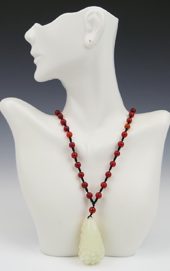 19th C CHINESE JADE GRAPE CLUSTER AMBER NECKLACE (1 of 5)