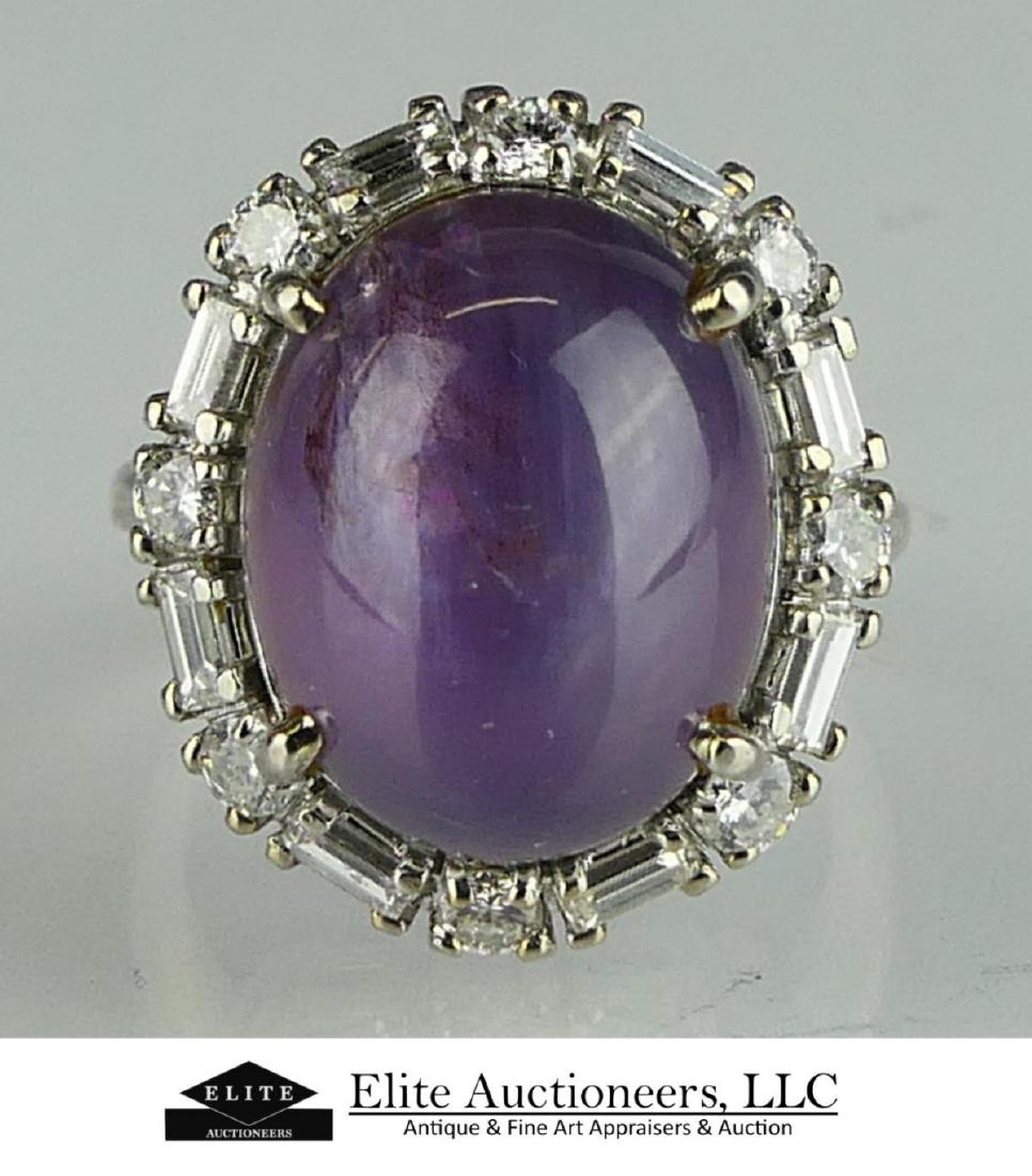 Vtg LADIES PLATINUM PLUM SAPPHIRE DIAMOND RING (1 of 7)