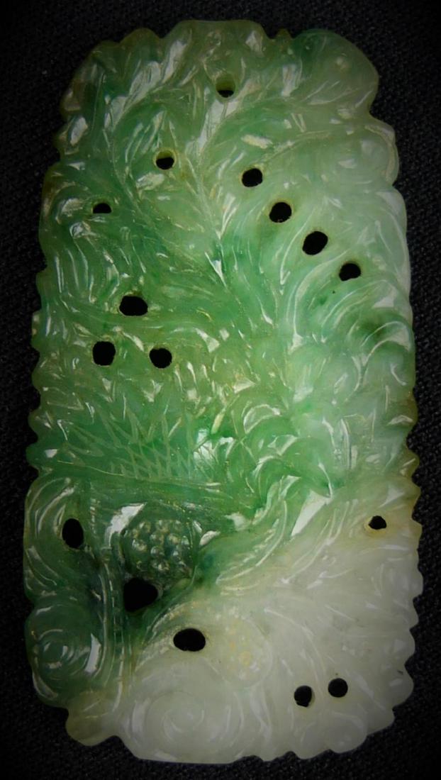 CHINESE WHITE & GREEN JADEITE PHOENIX PLAQUE PEND (1 of 6)