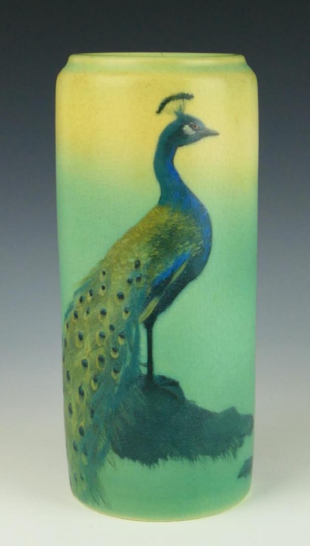 RARE ROOKWOOD VELLUM PEACOCK CYLINDER VASE 952E (1 of 8)