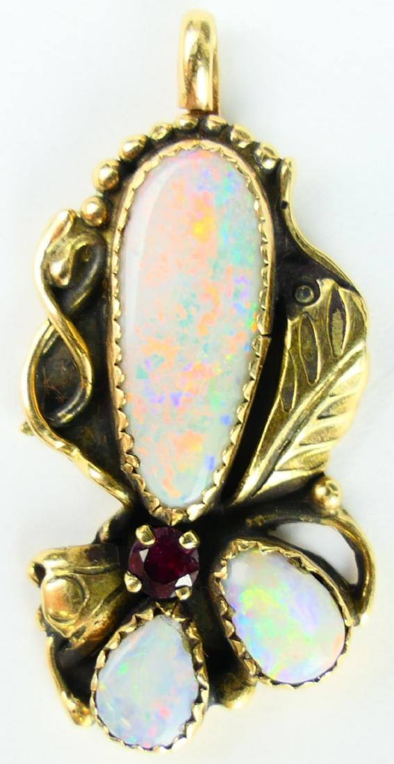 ART NOUVEAU 14K YG OPAL GARNET FLORAL PENDANT (1 of 5)
