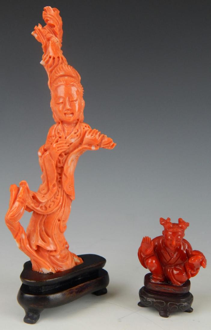 2 CHINESE CARVED SALMON & RED CORAL SCULPTURES (1 of 12)