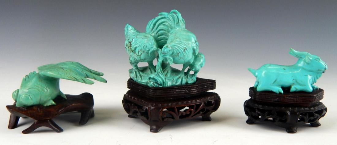 3 CHINESE TURQUOISE ANIMAL CARVINGS WITH BASES (1 of 16)