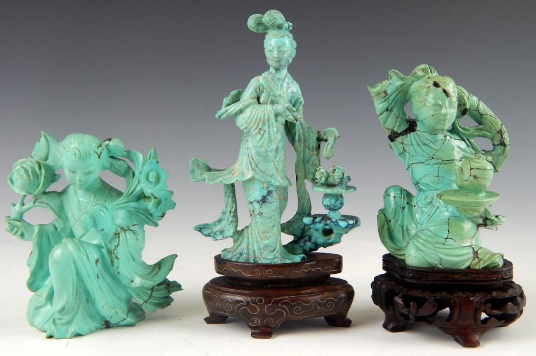 3 CHINESE CARVED TURQUOISE QUAN YIN FIGURES (1 of 18)