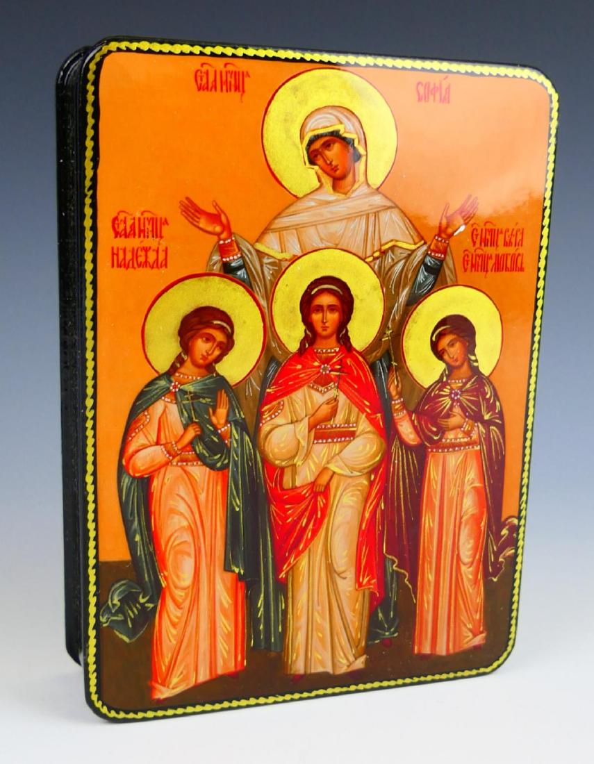 RUSSIAN RELIGOUS FEMALE SAINTS LACQUER BOX (1 of 5)