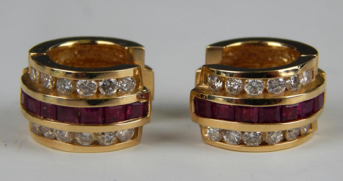14KT Y GOLD RUBY AND DIAMOND LADIES EARRINGS (1 of 5)