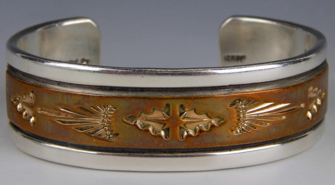 HEAVY NATIVE AMERICAN STERLING & 12KT GF BANGLE (1 of 7)