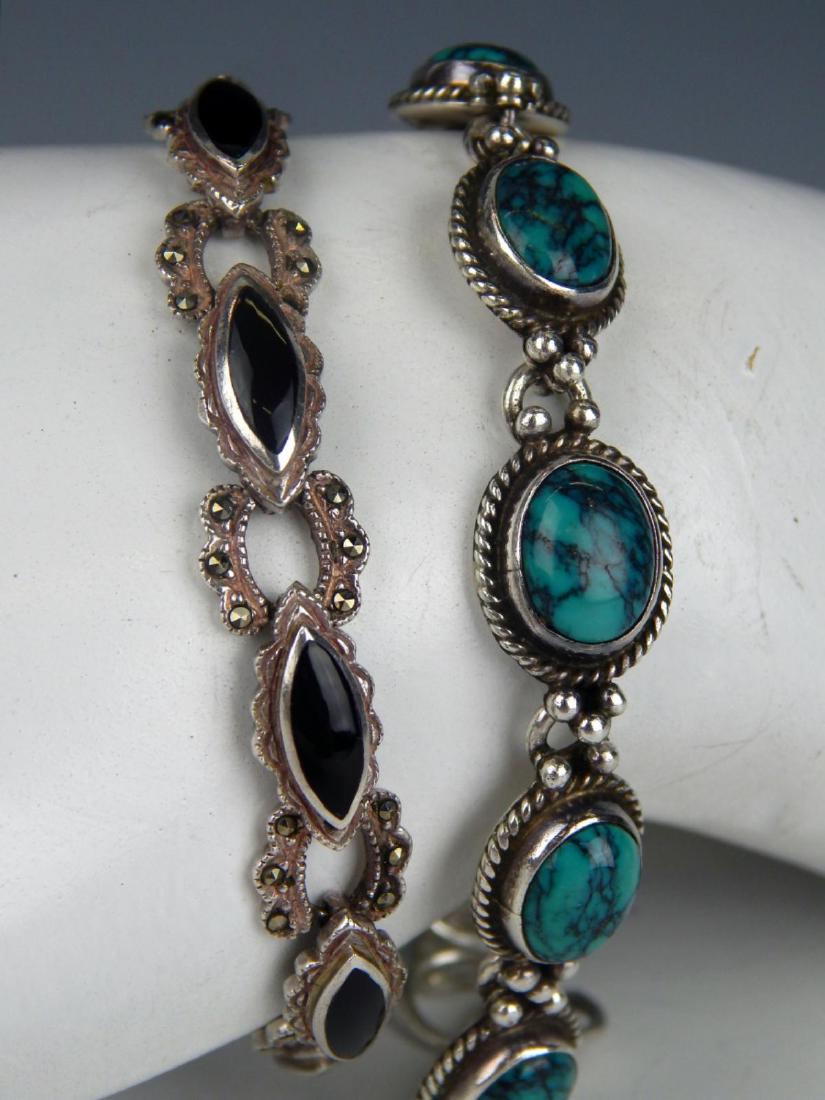 2 STERLING SILVER BRACELETS TURQUOISE / ONYX (1 of 9)
