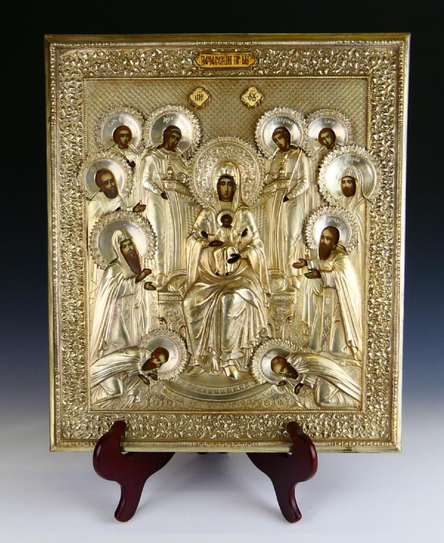 19th C RUSSIAN HAND PAINTED SILVER OVERLAY ICON (1 of 11)