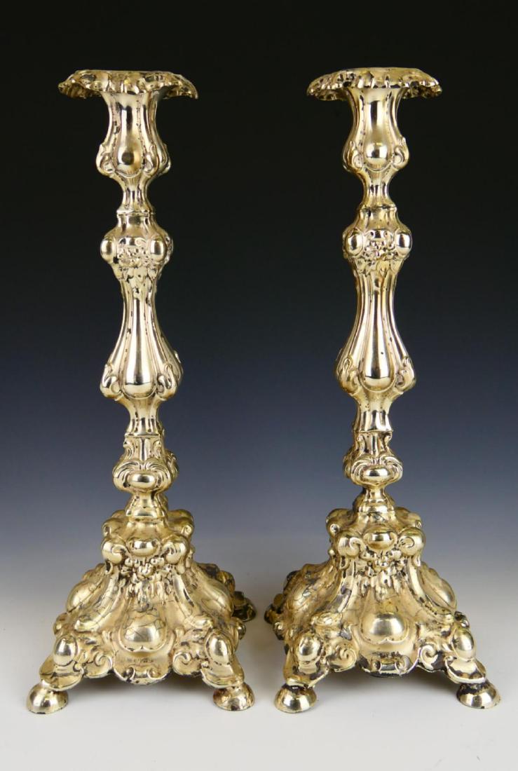 Pr ANTIQUE BLOCH POLISH SILVERPLATE CANDLESTICKS
