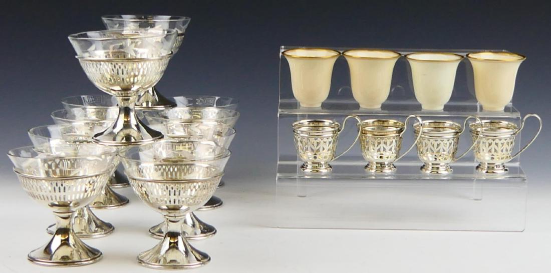14pcs STERLING INSERT PORCELAIN & CRYSTAL CUPS (1 of 11)