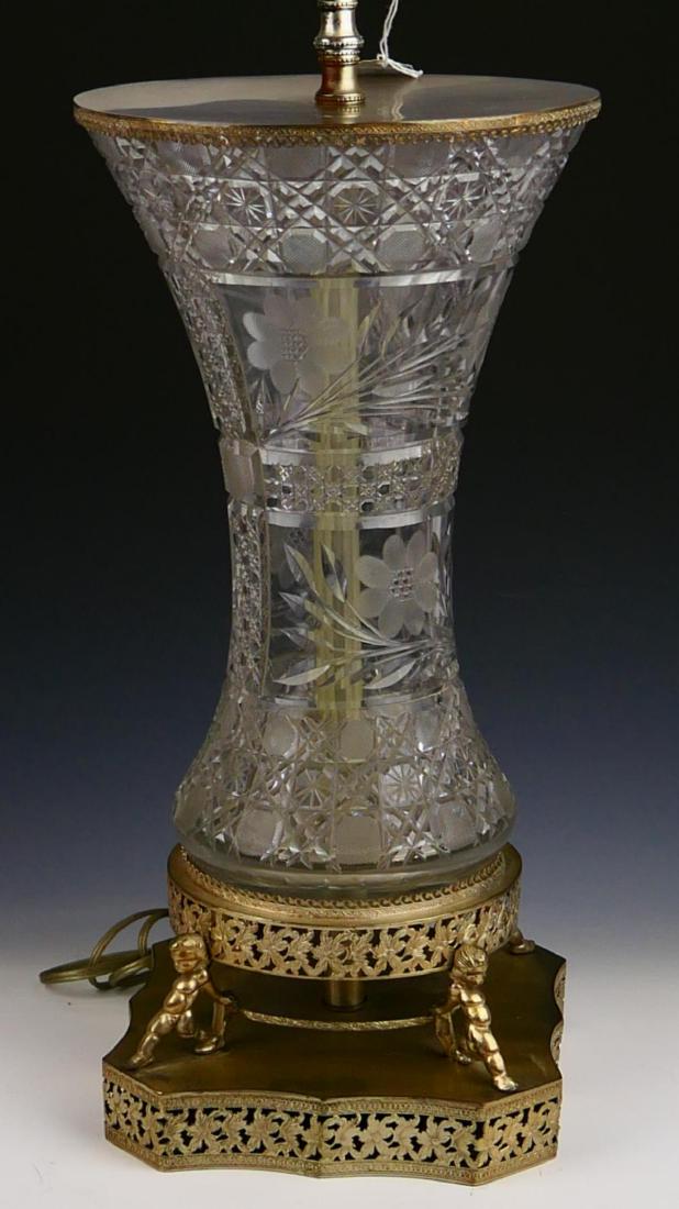RARE SHAPED ANTIQUE BRILLIANT CUT CRYSTAL LAMP