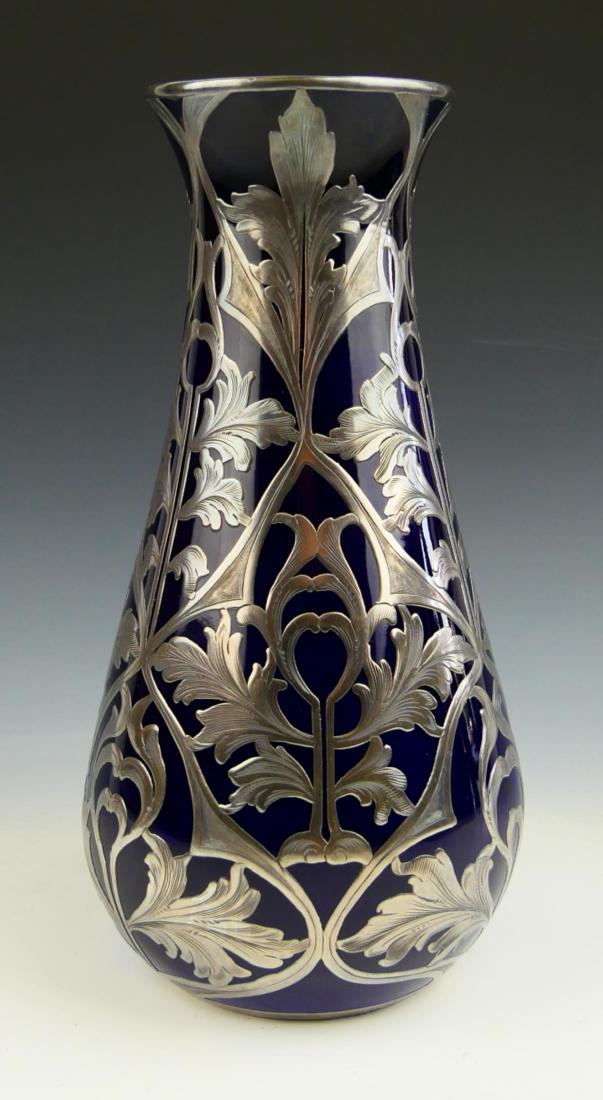 SCHWARZBERG SILVER OVERLAY COBALT PORCELAIN VASE (1 of 6)
