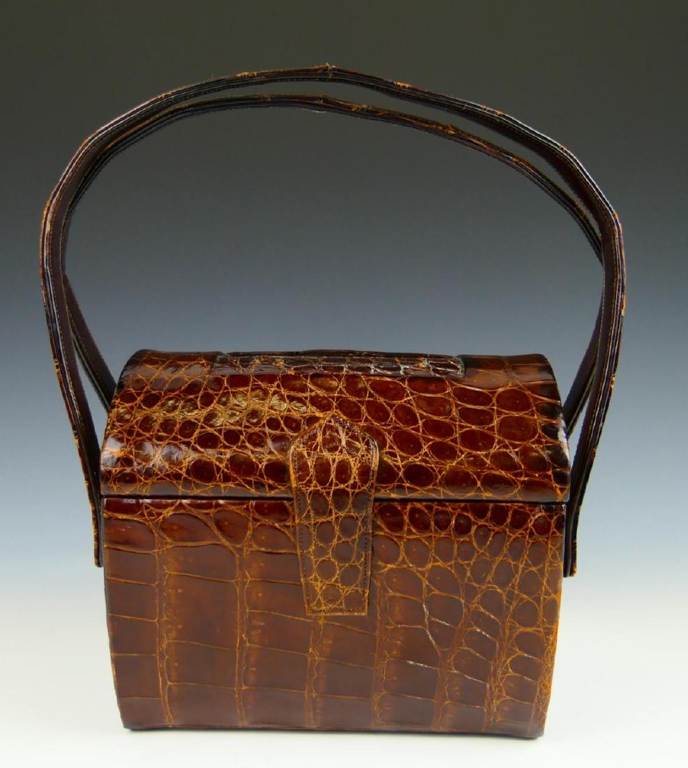 VINTAGE CROCODILE LEATHER HARD BODY HANDBAG PURSE (1 of 4)