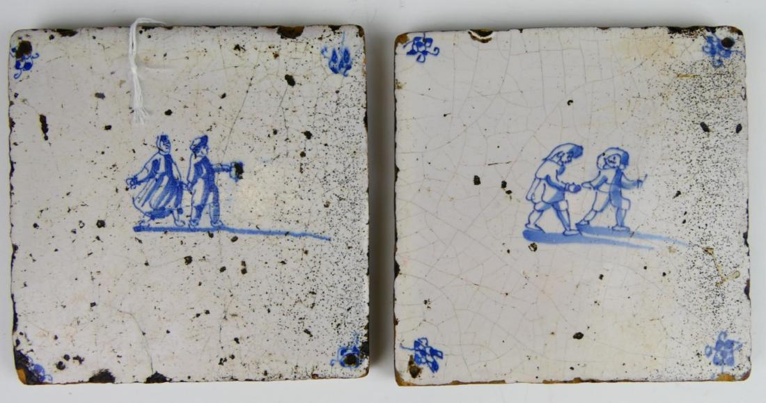 2 18th/19th CENTURY BLUE & WHITE CONTINENTAL TILES (1 of 4)