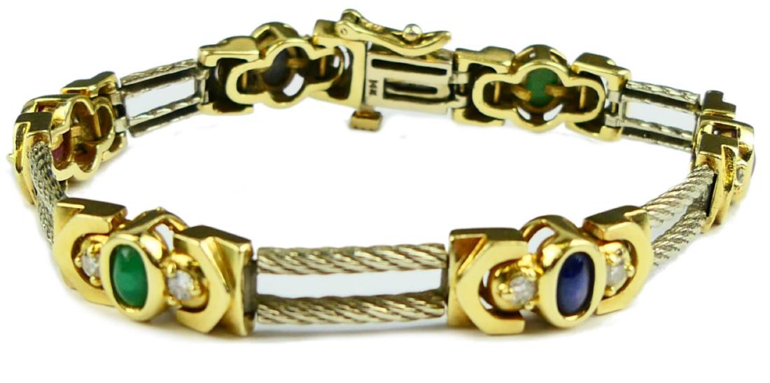 HEAVY 14KT GOLD DIAMOND & GEM STONE BRACELET (1 of 12)