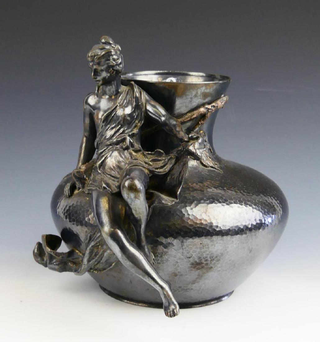 ART NOUVEAU HAMMERED SILVERPLATE NYMPH VASE (1 of 5)