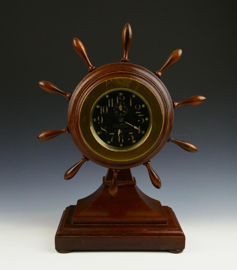 SETH THOMAS US NAVY SHIP'S WHEEL CASE BOAT CLOCK