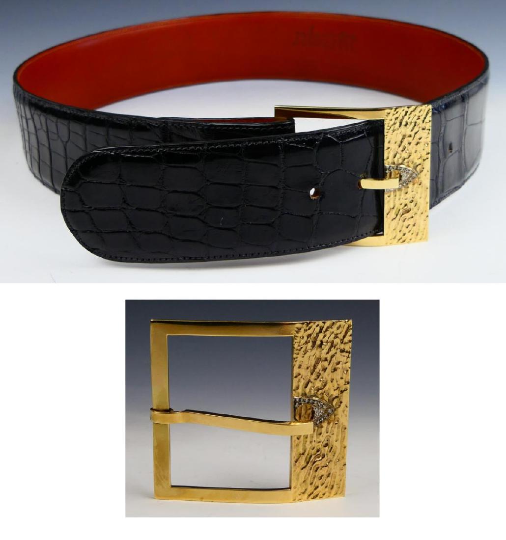 VINTAGE M&N 14K YG DIAMOND BUCKLE w ALLIGATOR BELT (1 of 8)