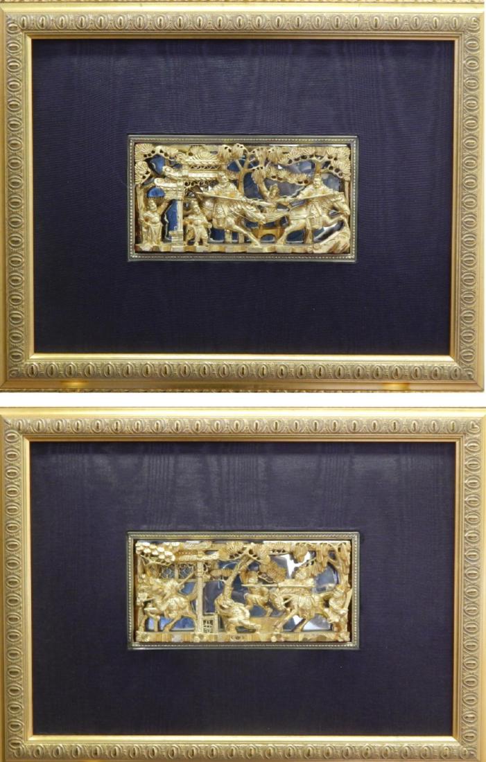 PAIR CHINESE GILT CARVED TEMPLE RELIEF PLAQUES (1 of 7)