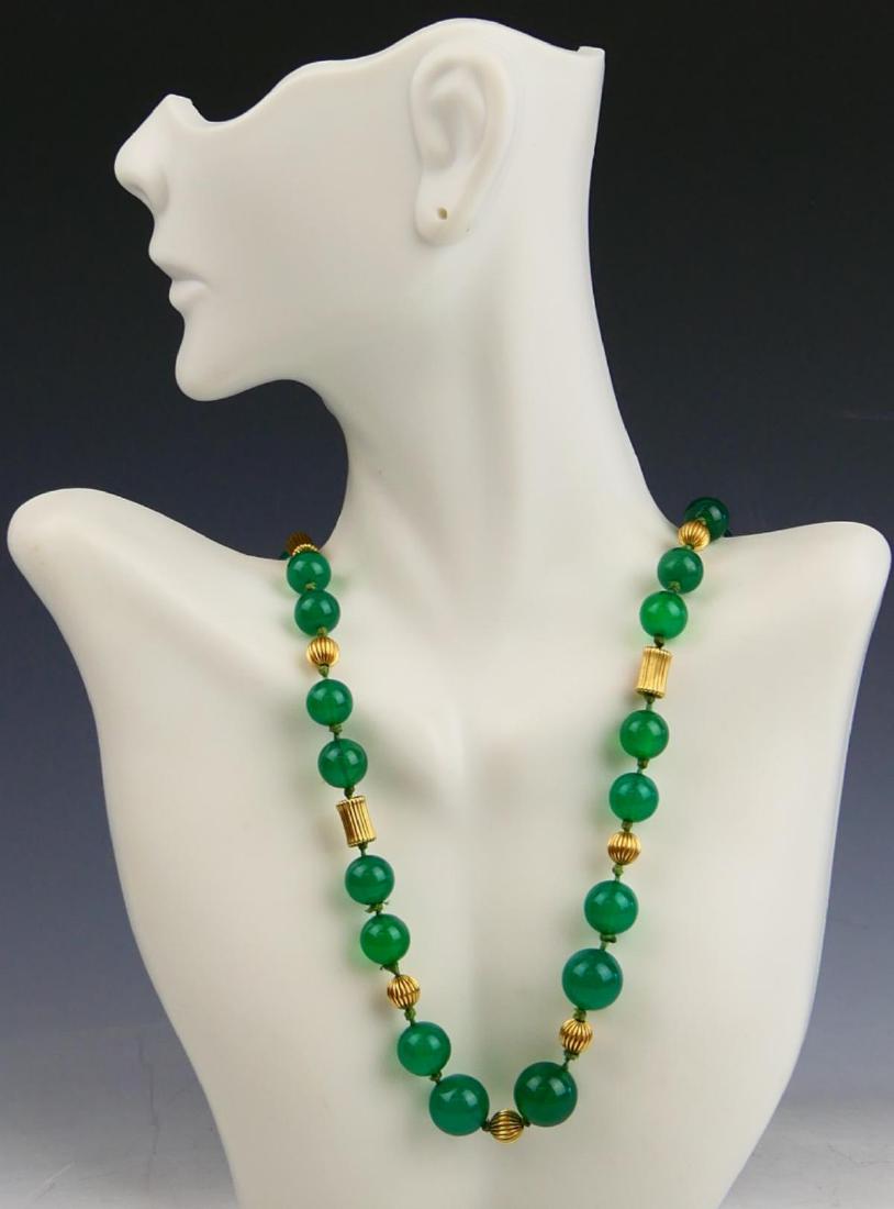 14K YELLOW GOLD CHRYSOPRASE BEADED NECKLACE (1 of 4)