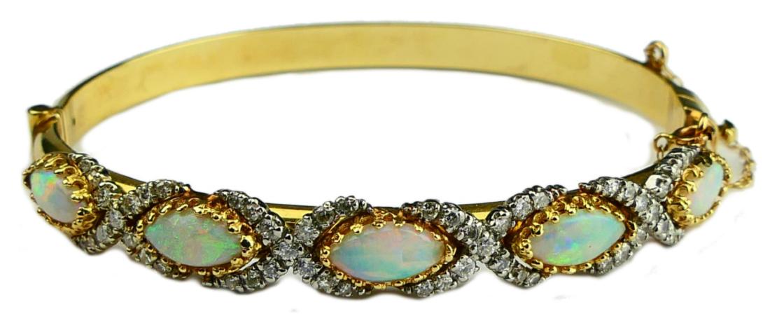 ESTATE 14KT Y .G. DIAMOND & OPAL LADIES BRACELET (1 of 8)